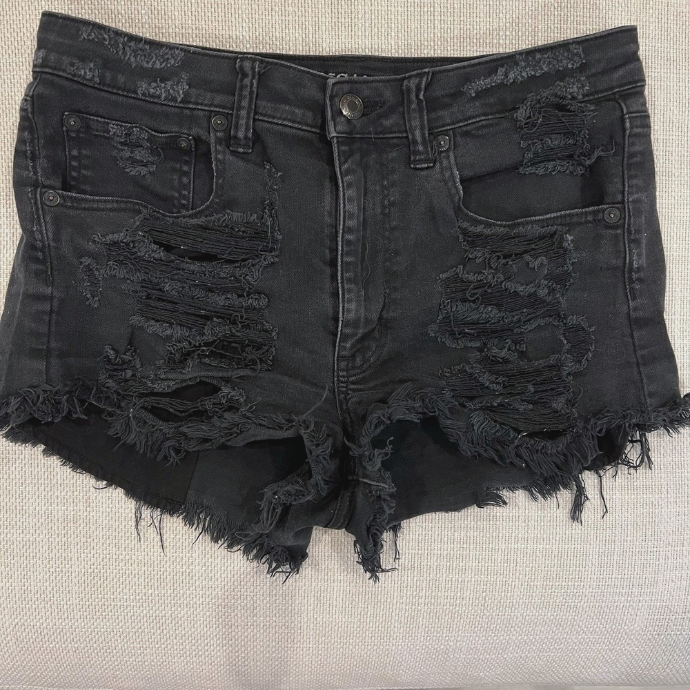 American Eagle Vintage Hi-Rise Festival Shorts Womens 6 Black Distressed Denim